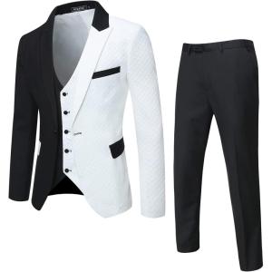 imageWULFUL Mens Suits Slim Fit 2 Piece Double Breasted Suit Men Tuxedo Blazer Jacket and Dress Pants Set for Business Wedding