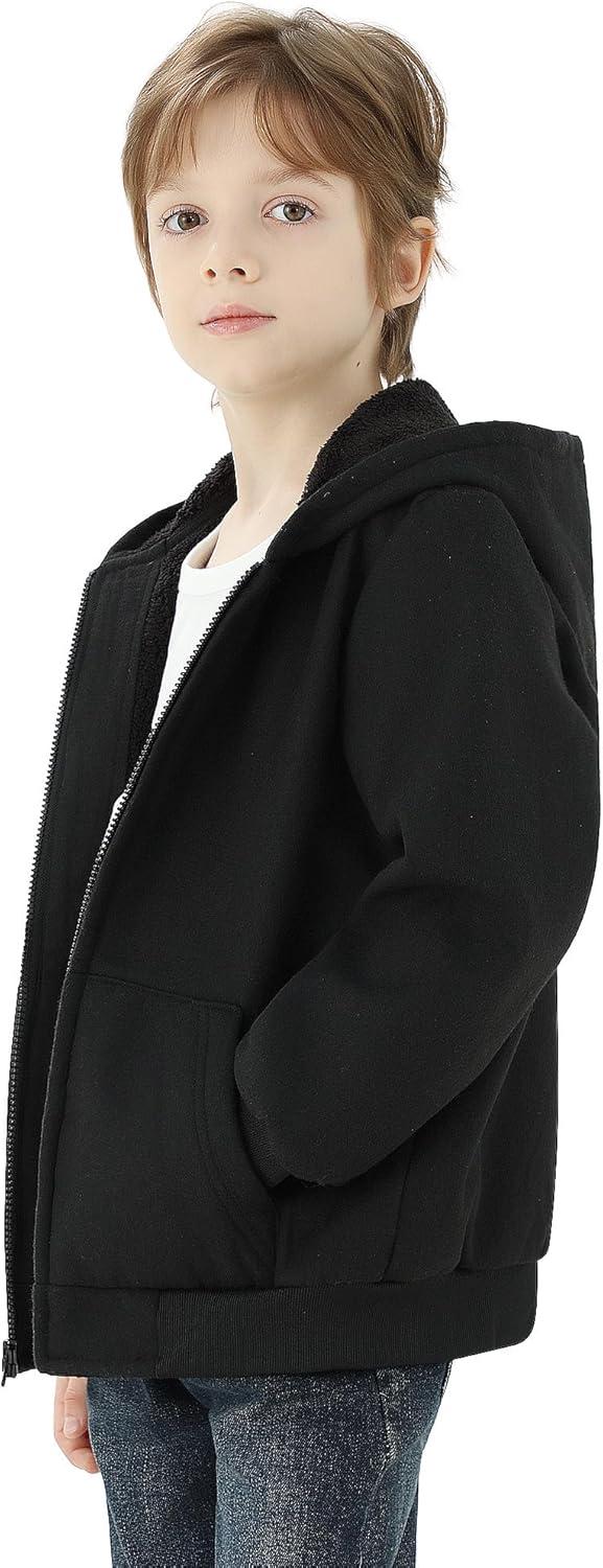 imageWULFUL Boys Flannel Fleece Jackets Plaid Sherpa Hoodie Zip Up Sweatshirt Winter Coat 514 YearsBlack