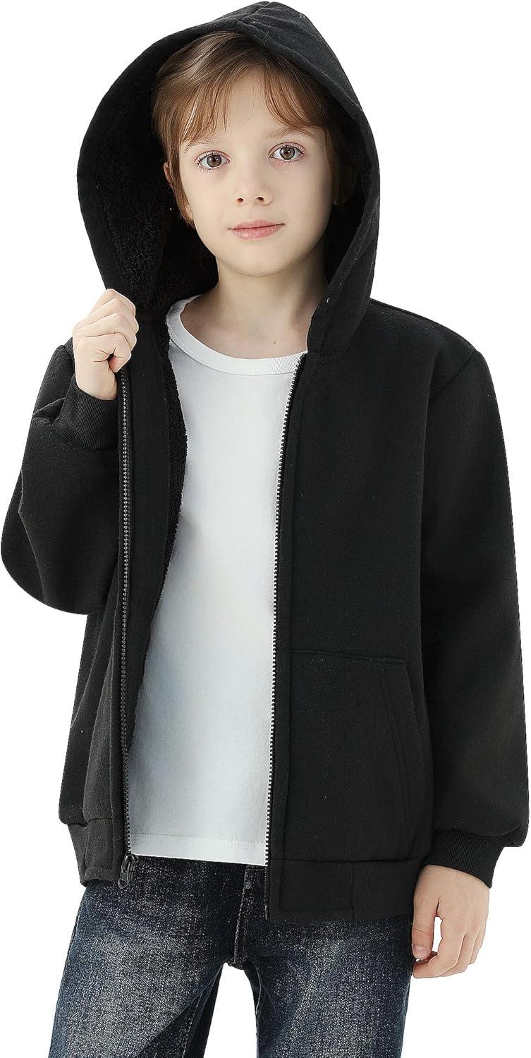 imageWULFUL Boys Flannel Fleece Jackets Plaid Sherpa Hoodie Zip Up Sweatshirt Winter Coat 514 YearsBlack
