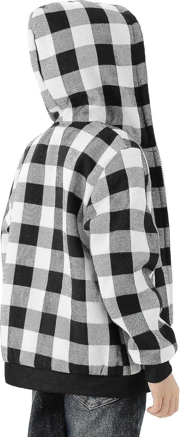 imageWULFUL Boys Flannel Fleece Jackets Plaid Sherpa Hoodie Zip Up Sweatshirt Winter Coat 514 YearsBlack 649