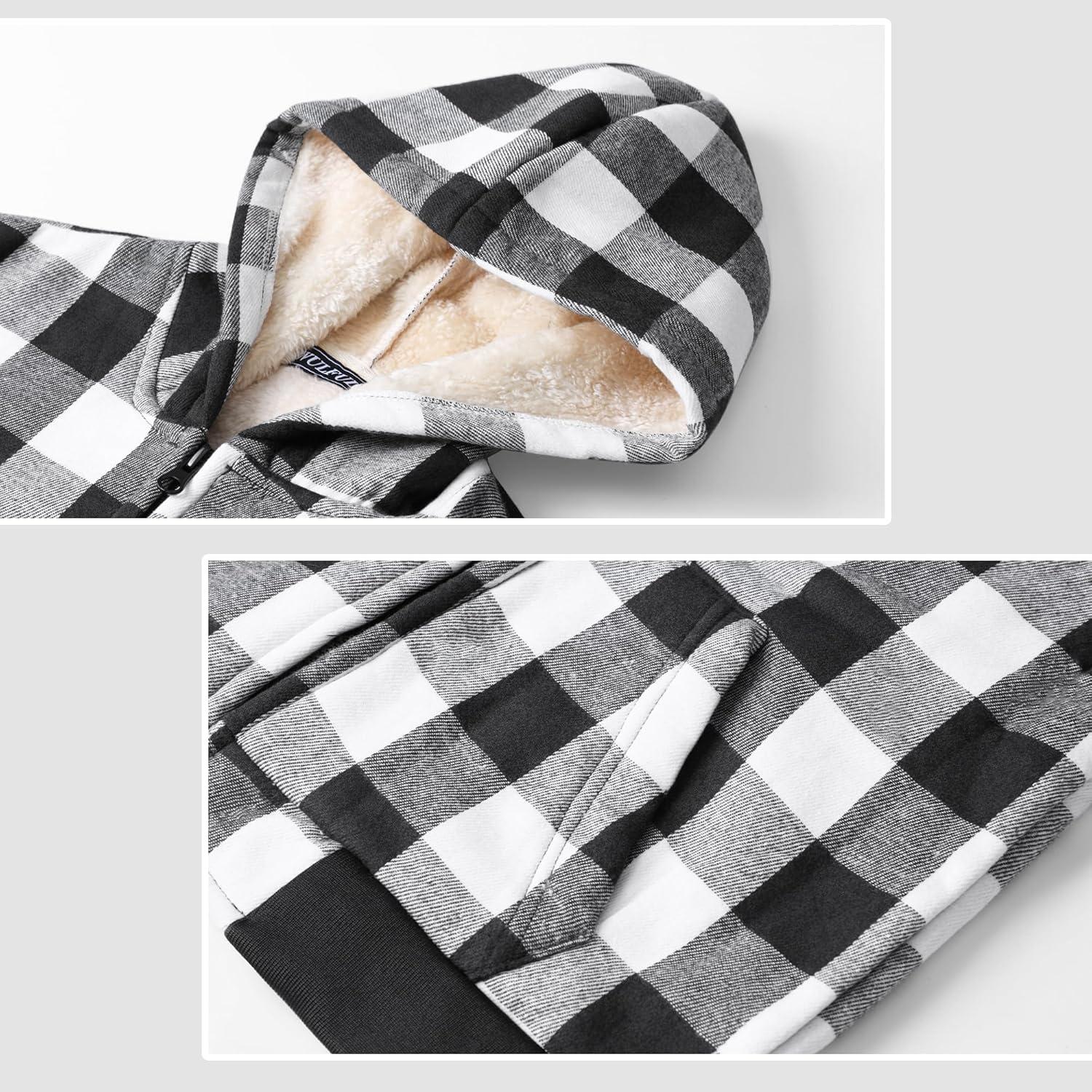 imageWULFUL Boys Flannel Fleece Jackets Plaid Sherpa Hoodie Zip Up Sweatshirt Winter Coat 514 YearsBlack 649