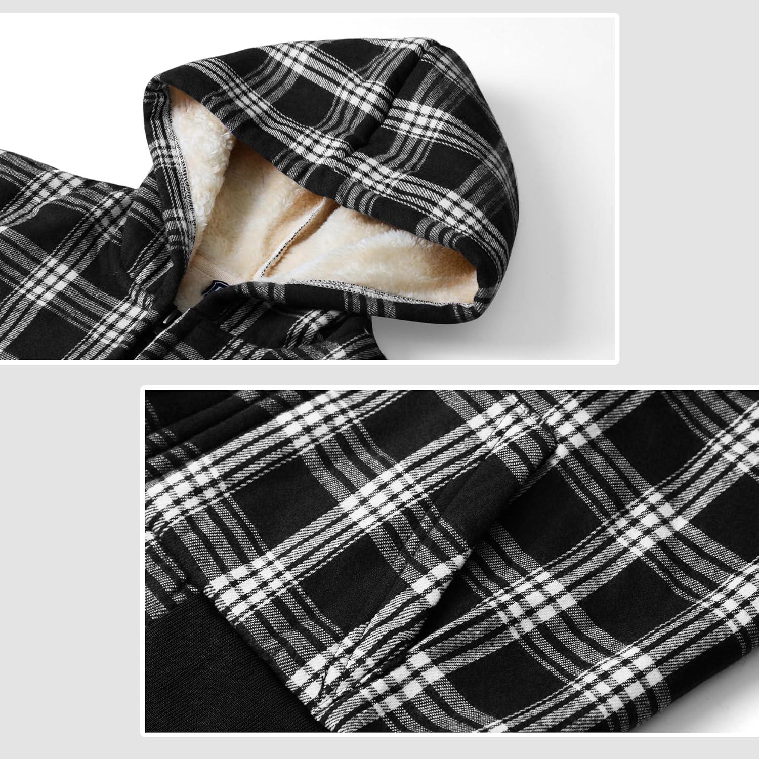 imageWULFUL Boys Flannel Fleece Jackets Plaid Sherpa Hoodie Zip Up Sweatshirt Winter Coat 514 YearsBlack 758