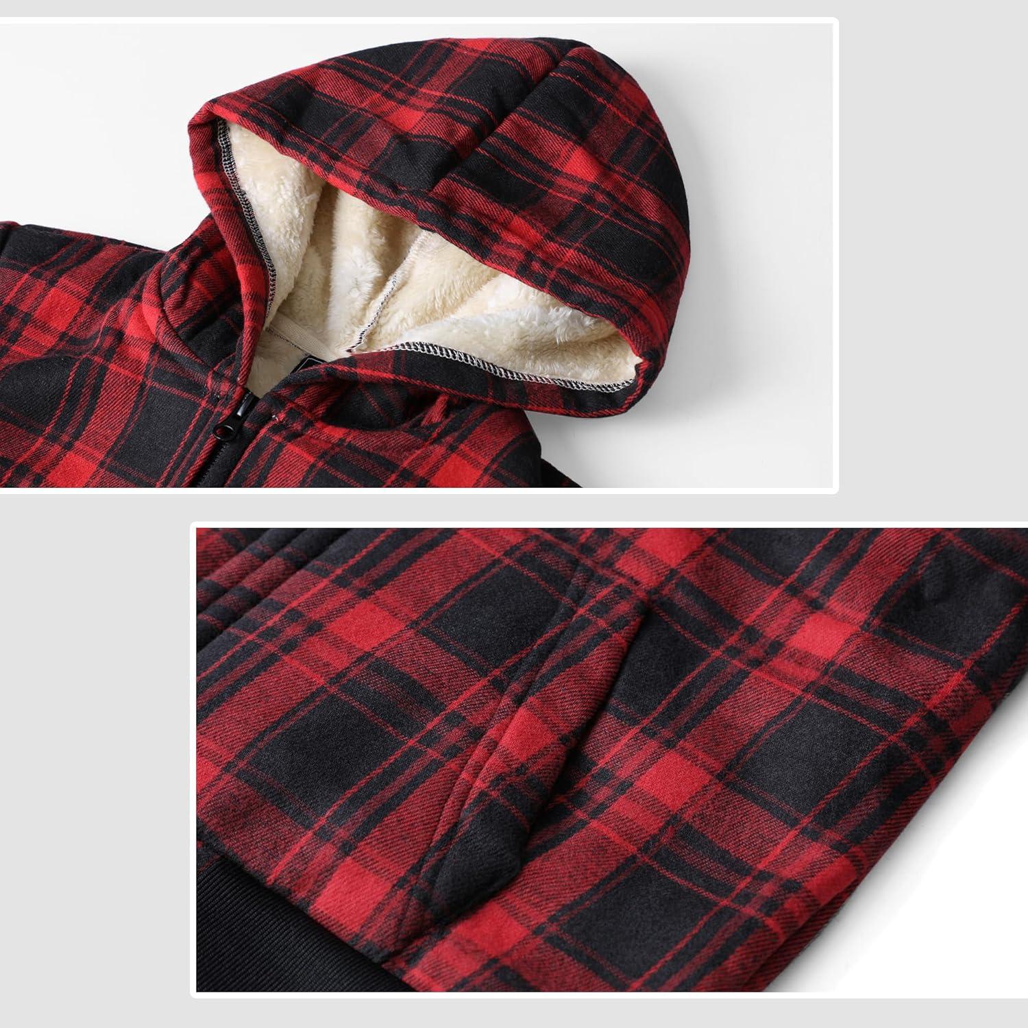 imageWULFUL Boys Flannel Fleece Jackets Plaid Sherpa Hoodie Zip Up Sweatshirt Winter Coat 514 YearsRed 711
