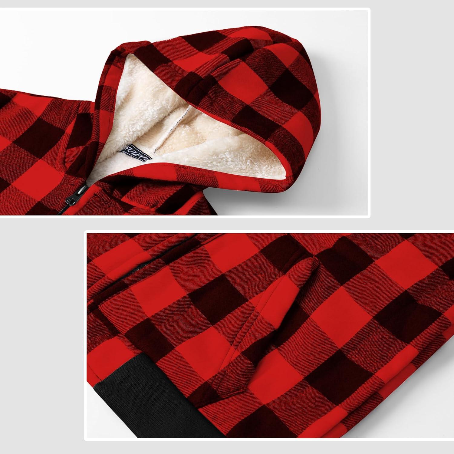 imageWULFUL Boys Flannel Fleece Jackets Plaid Sherpa Hoodie Zip Up Sweatshirt Winter Coat 514 YearsRed 798