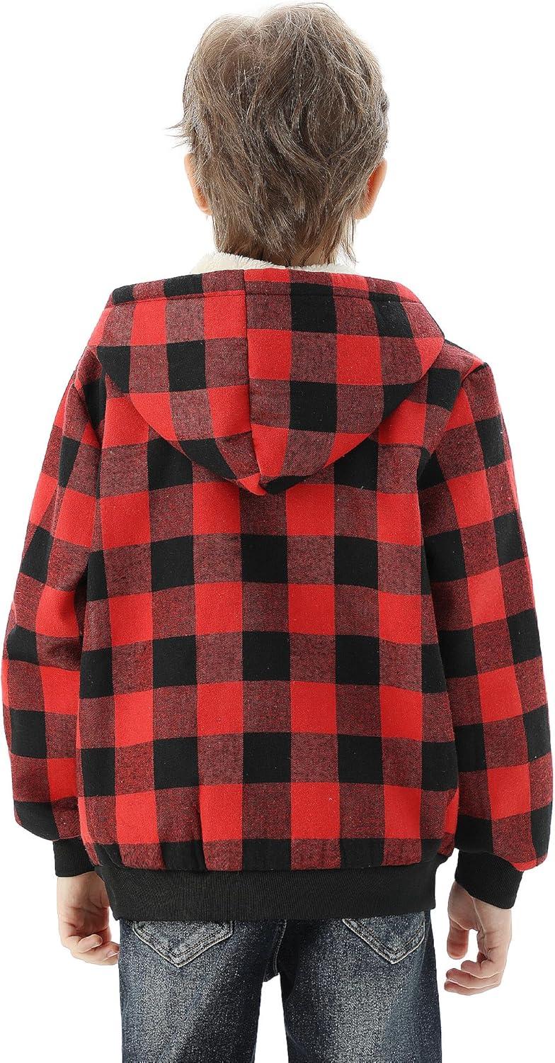imageWULFUL Boys Flannel Fleece Jackets Plaid Sherpa Hoodie Zip Up Sweatshirt Winter Coat 514 YearsRed 798