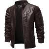 imageWULFUL Mens Faux Leather Jacket Stand Collar Lightweight Bomber JacketCoffee