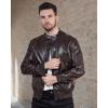 imageWULFUL Mens Faux Leather Jacket Stand Collar Lightweight Bomber JacketCoffee