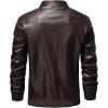 imageWULFUL Mens Faux Leather Jacket Stand Collar Lightweight Bomber JacketCoffee