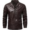 imageWULFUL Mens Faux Leather Jacket Stand Collar Lightweight Bomber JacketCoffee