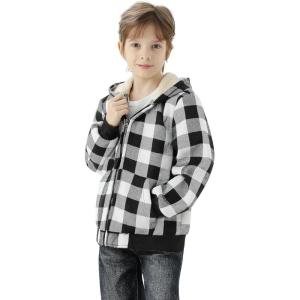 imageWULFUL Boys Flannel Fleece Jackets Plaid Sherpa Hoodie Zip Up Sweatshirt Winter Coat 514 YearsBlack 649