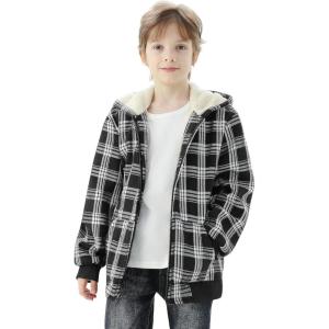 imageWULFUL Boys Flannel Fleece Jackets Plaid Sherpa Hoodie Zip Up Sweatshirt Winter Coat 514 YearsBlack 758