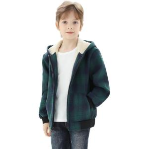 imageWULFUL Boys Flannel Fleece Jackets Plaid Sherpa Hoodie Zip Up Sweatshirt Winter Coat 514 YearsGreen 813