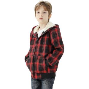 imageWULFUL Boys Flannel Fleece Jackets Plaid Sherpa Hoodie Zip Up Sweatshirt Winter Coat 514 YearsRed 711