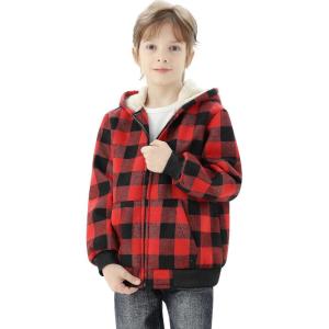 imageWULFUL Boys Flannel Fleece Jackets Plaid Sherpa Hoodie Zip Up Sweatshirt Winter Coat 514 YearsRed 798