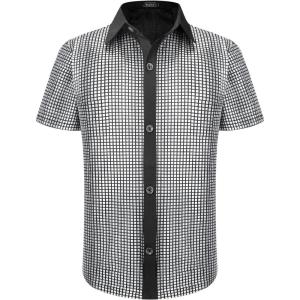 imageWULFUL Kids Boys Disco Shirt Sequins Button Down Shirts 70s Party CostumeSliver