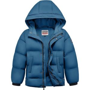 imageWULFUL Kids Boys Winter Coat Hooded Puffer Windbreaker Warm Cotton Jacket Parka Down Outdoor CoatsLight Navy