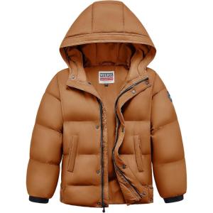 imageWULFUL Kids Boys Winter Coat Hooded Puffer Windbreaker Warm Cotton Jacket Parka Down Outdoor CoatsOrange