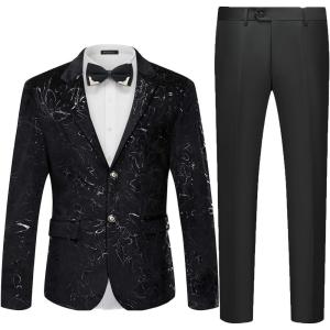 imageWULFUL Mens 3 Piece Suits Slim Fit Tuxedo Suit Set One Button Shawl Lapel Blazer Jacket Vest Pants Set for Prom BusinessBlackc007