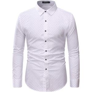 imageWULFUL Mens Casual Long Sleeve Dress Shirt Print Cotton Business Button Down Shirts Regular FitWhite
