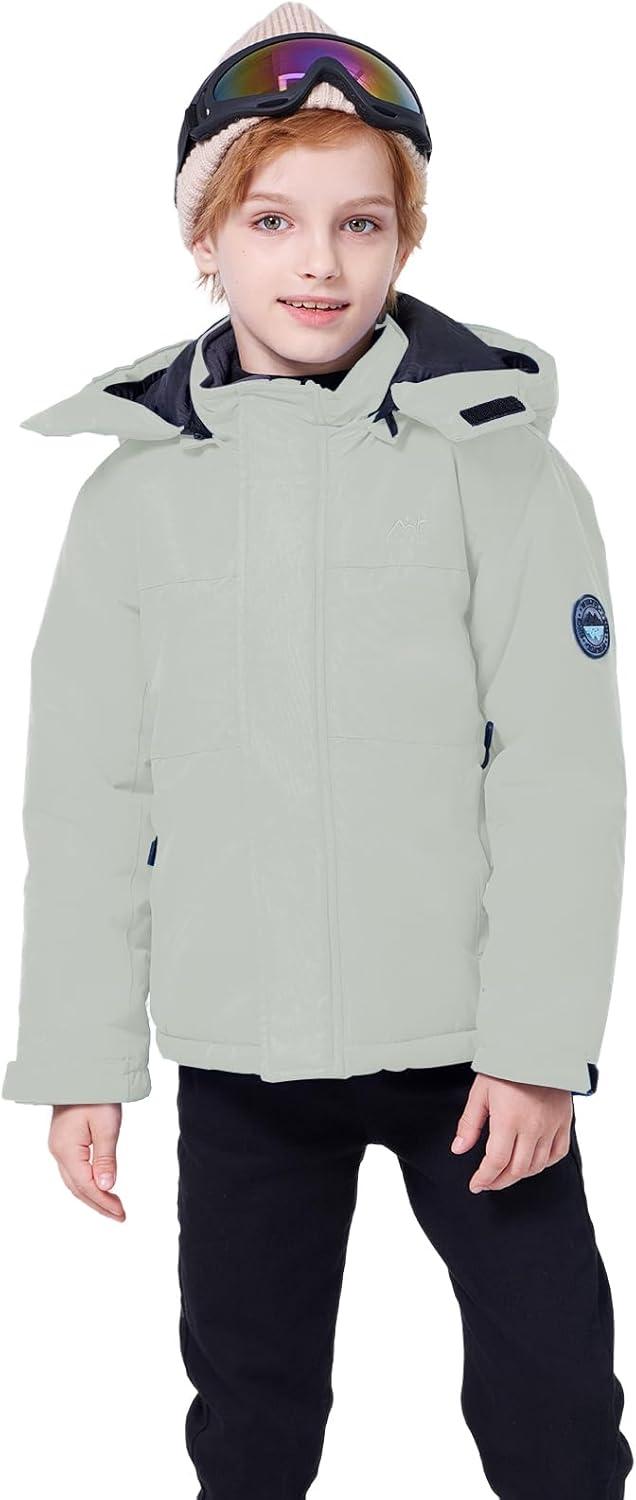 imageWULFUL Kids Waterproof Ski Jacket Warm Fleece Hooded Boys and Girls Winter Snow Coat OutwearWindproof RainCoatLight Gray