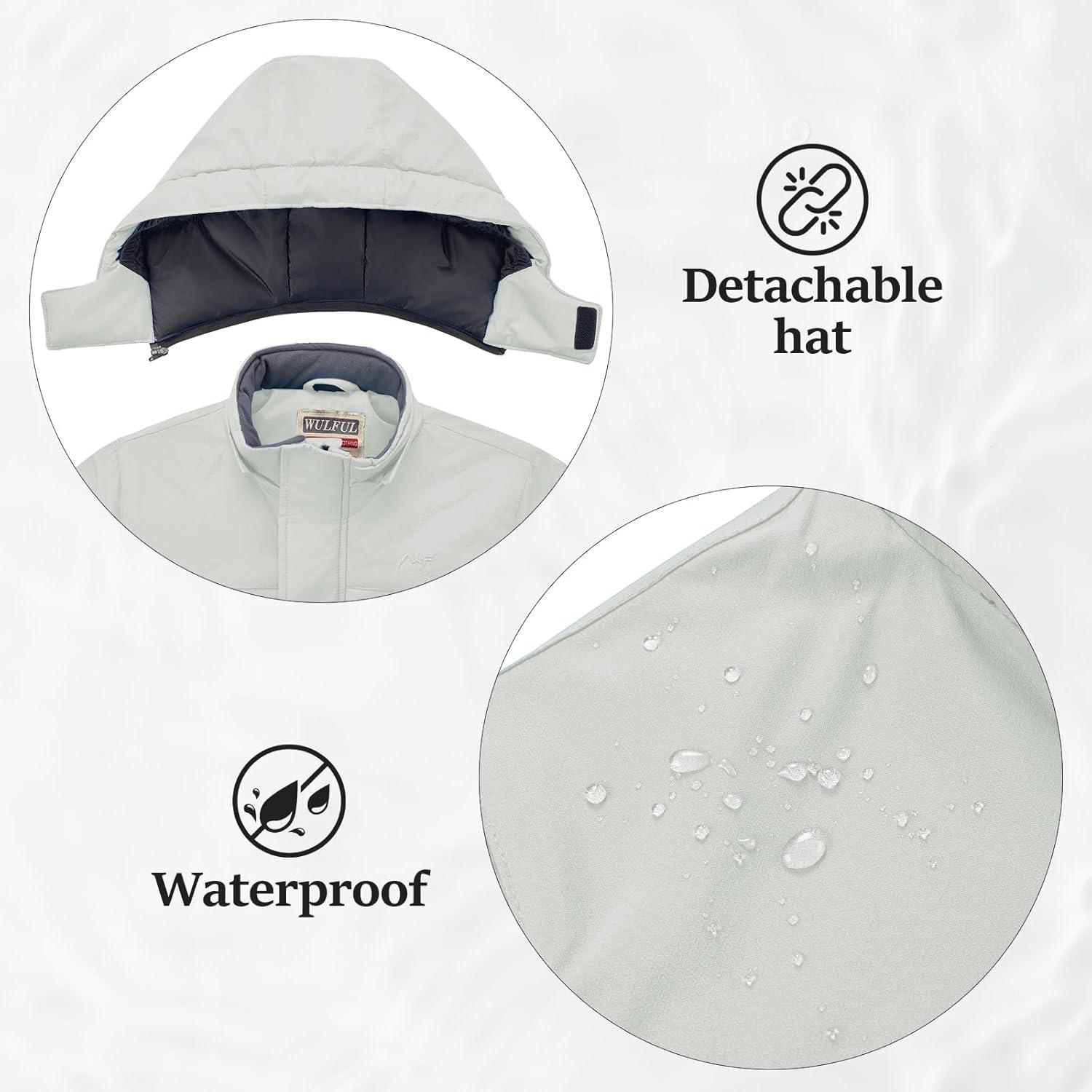 imageWULFUL Kids Waterproof Ski Jacket Warm Fleece Hooded Boys and Girls Winter Snow Coat OutwearWindproof RainCoatLight Gray