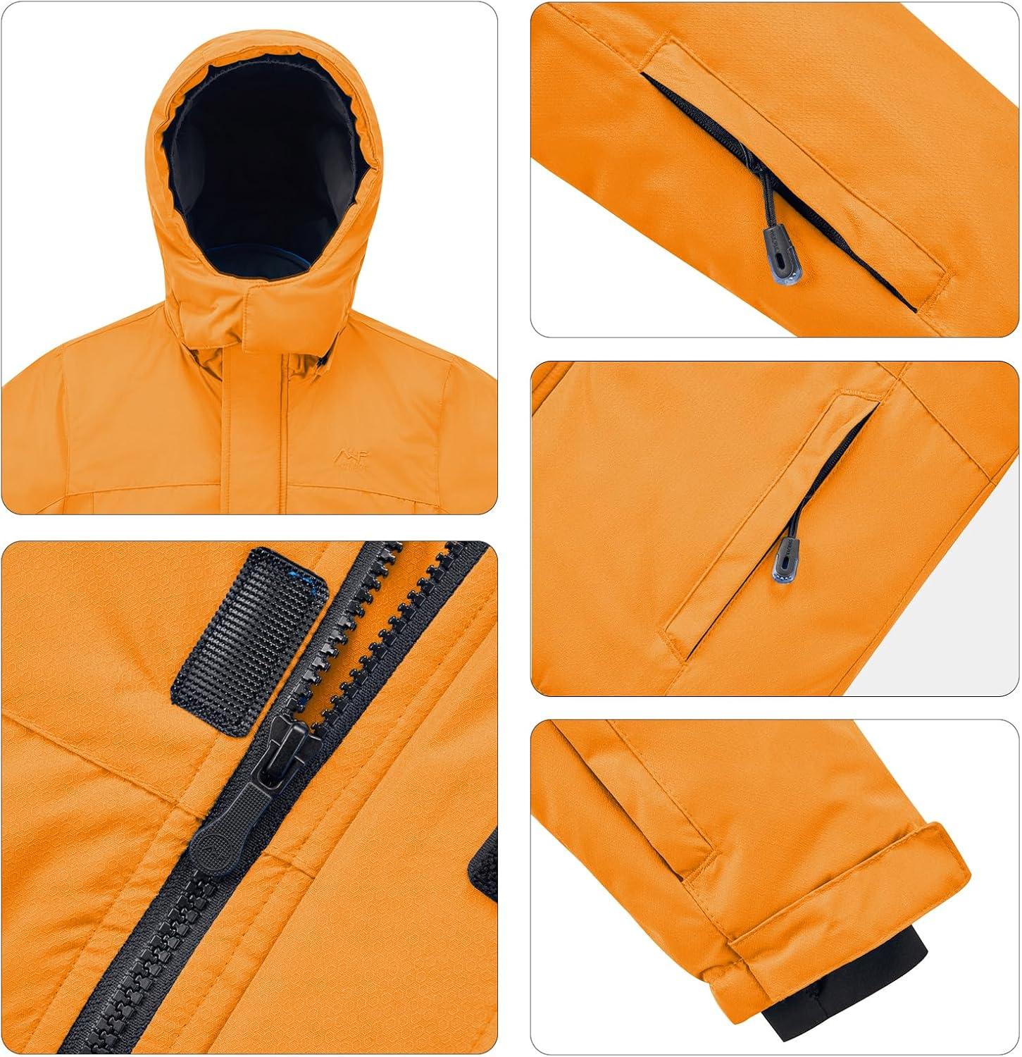 imageWULFUL Kids Waterproof Ski Jacket Warm Fleece Hooded Boys and Girls Winter Snow Coat OutwearWindproof RainCoatOrange