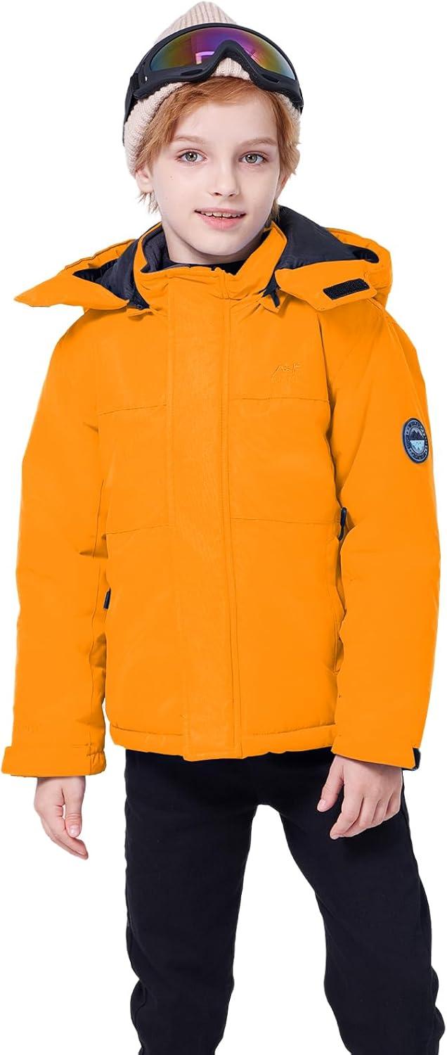 imageWULFUL Kids Waterproof Ski Jacket Warm Fleece Hooded Boys and Girls Winter Snow Coat OutwearWindproof RainCoatOrange
