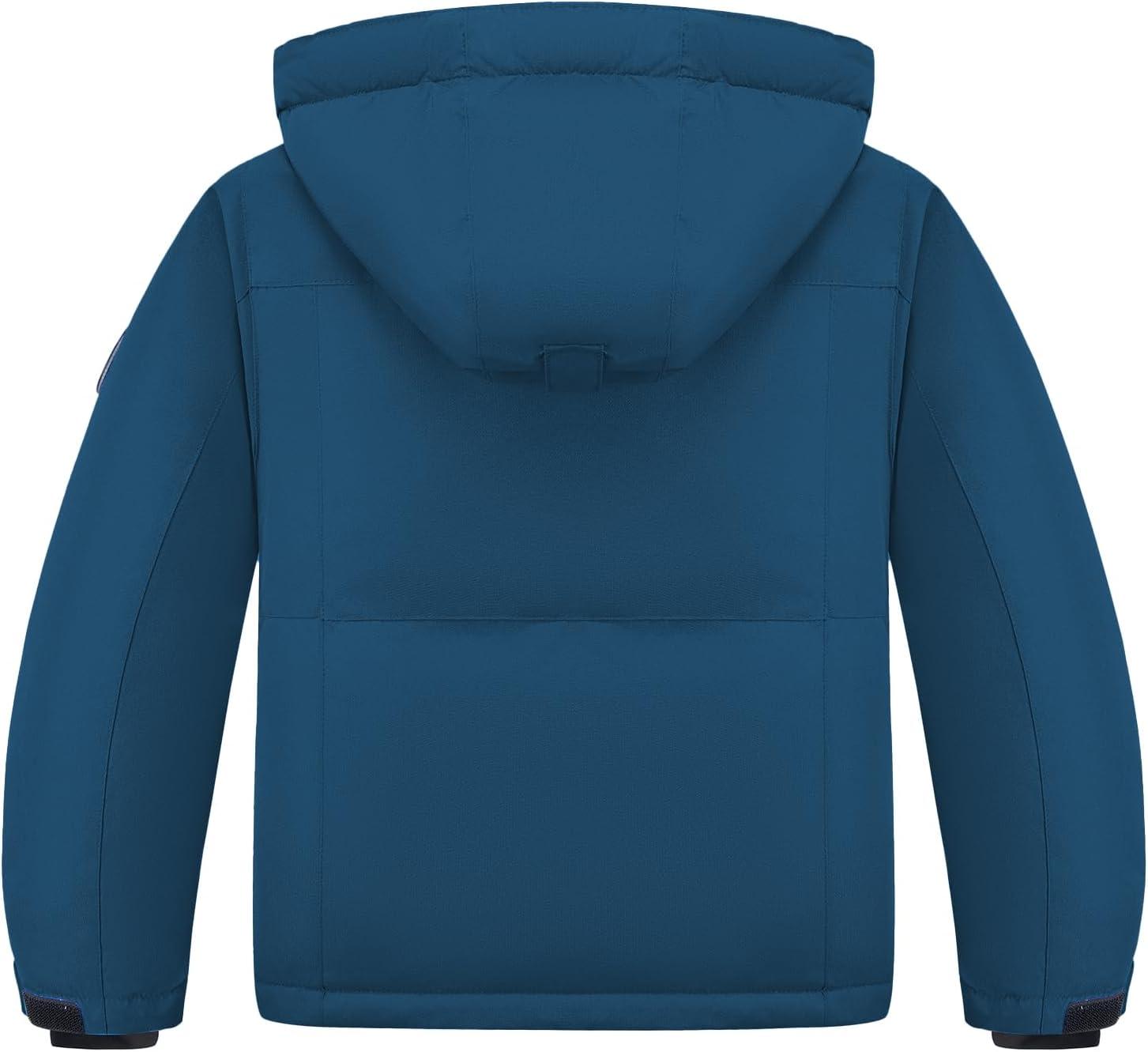 imageWULFUL Kids Waterproof Ski Jacket Warm Fleece Hooded Boys and Girls Winter Snow Coat OutwearWindproof RainCoatPeacock Blue