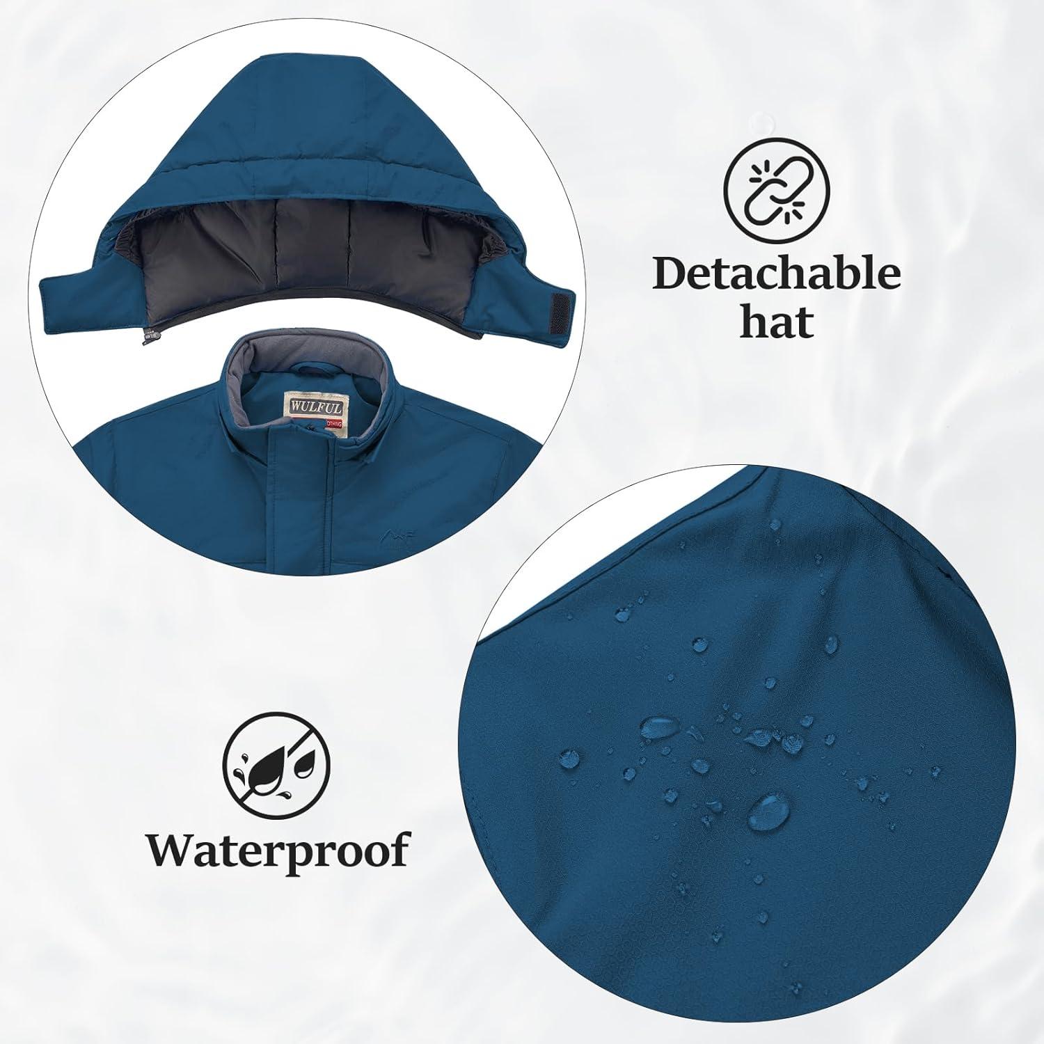 imageWULFUL Kids Waterproof Ski Jacket Warm Fleece Hooded Boys and Girls Winter Snow Coat OutwearWindproof RainCoatPeacock Blue