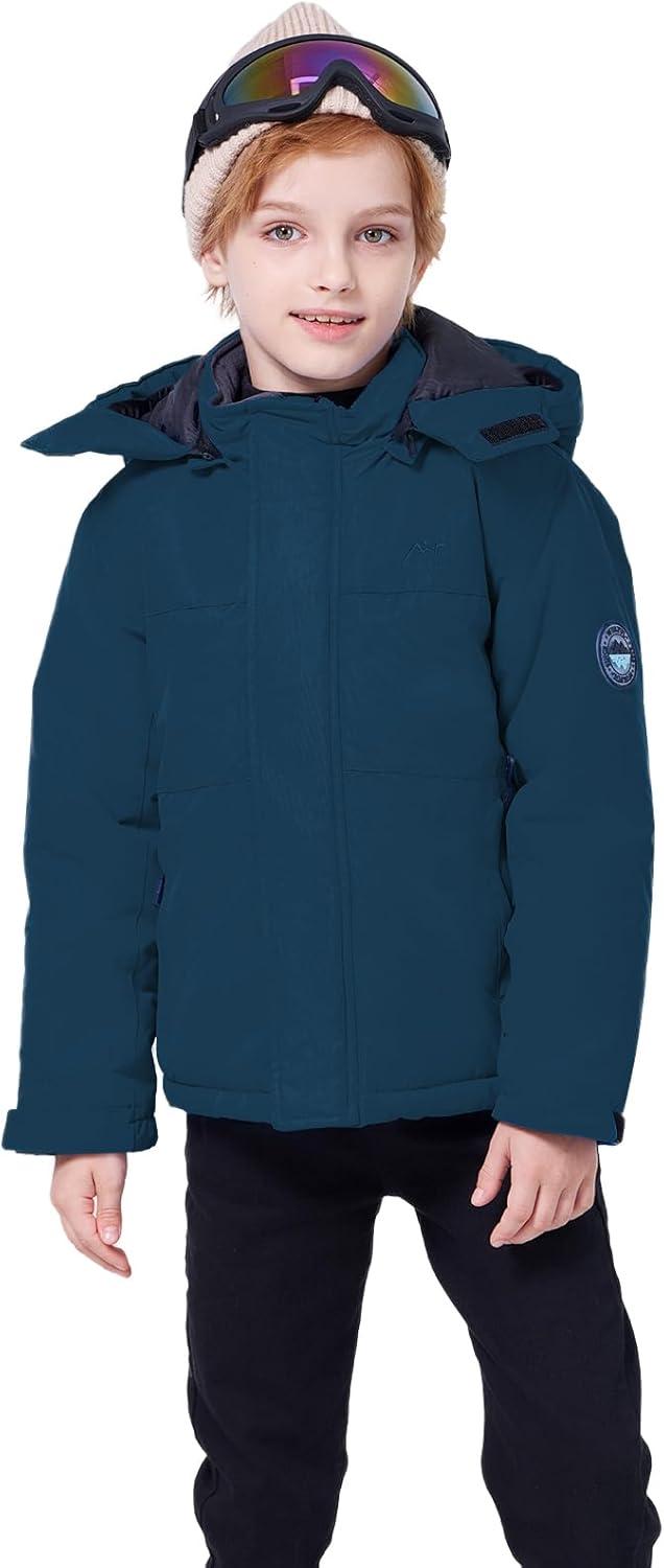 imageWULFUL Kids Waterproof Ski Jacket Warm Fleece Hooded Boys and Girls Winter Snow Coat OutwearWindproof RainCoatPeacock Blue
