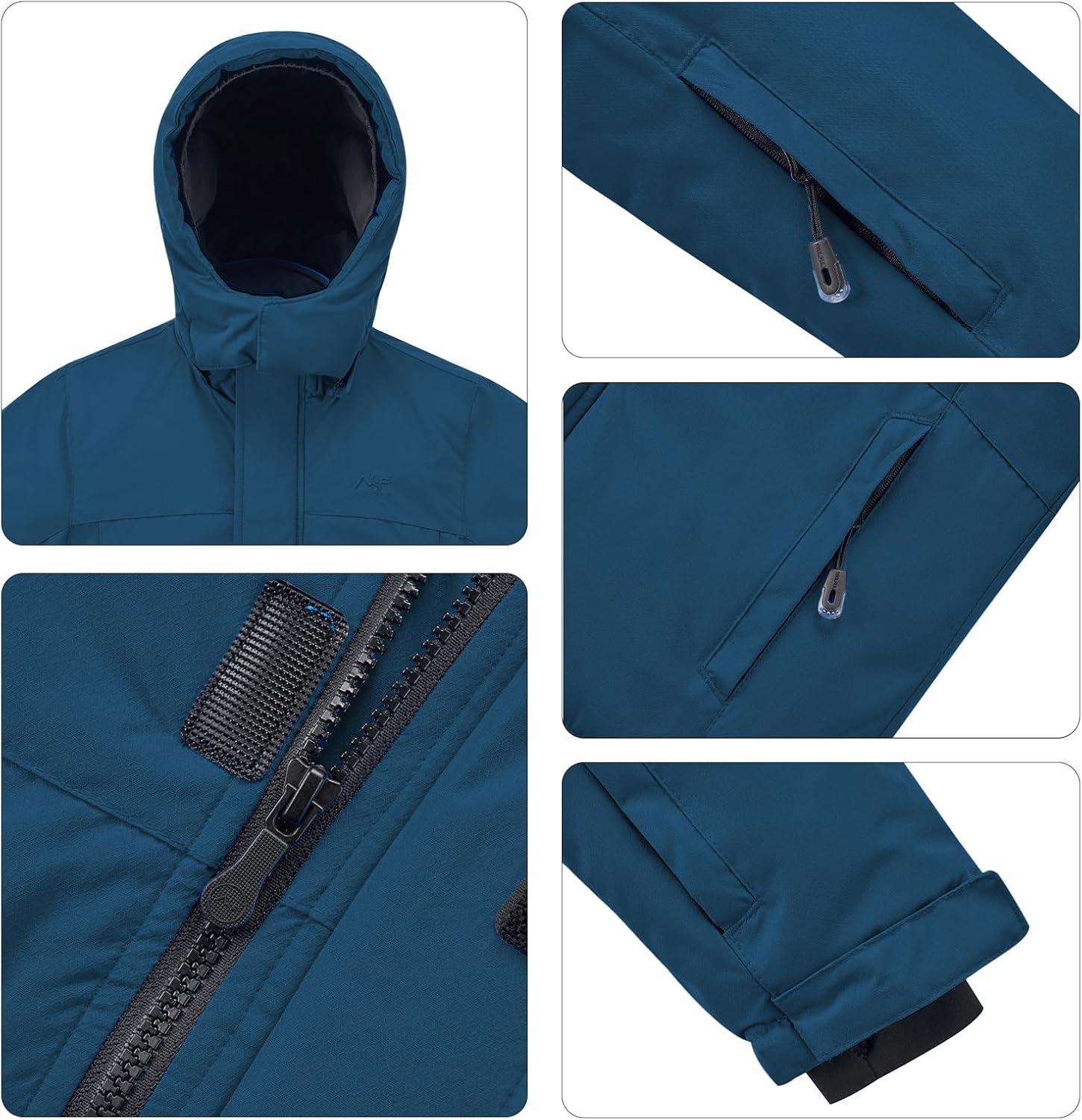 imageWULFUL Kids Waterproof Ski Jacket Warm Fleece Hooded Boys and Girls Winter Snow Coat OutwearWindproof RainCoatPeacock Blue