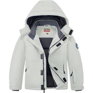 imageWULFUL Kids Waterproof Ski Jacket Warm Fleece Hooded Boys and Girls Winter Snow Coat OutwearWindproof RainCoatLight Gray