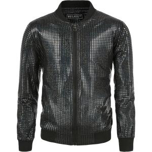 imageWULFUL Kids Boys Varsity Bomber Jacket 70s Disco Costume Party Sequin Metallic JacketsBlack