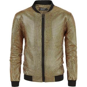 imageWULFUL Kids Boys Varsity Bomber Jacket 70s Disco Costume Party Sequin Metallic JacketsGold