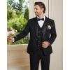 imageWULFUL Mens 3 Piece Suits Slim Fit Tuxedo Suit Set Double Breasted Suit Jacket Vest Pants Set for Wedding PromBlack
