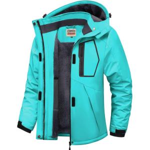 imageWULFUL Womens Waterproof Ski Jacket Warm Winter Coats Windproof Winter Jackets for Women Fleece Lined Windbreaker with HoodLight Blue