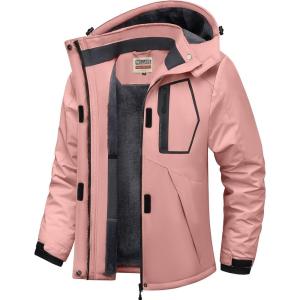 imageWULFUL Womens Waterproof Ski Jacket Warm Winter Coats Windproof Winter Jackets for Women Fleece Lined Windbreaker with HoodPink