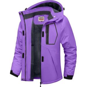 imageWULFUL Womens Waterproof Ski Jacket Warm Winter Coats Windproof Winter Jackets for Women Fleece Lined Windbreaker with HoodPurple