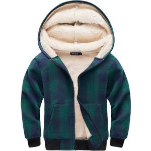 imageWULFUL Boys Flannel Fleece Jackets Plaid Sherpa Hoodie Zip Up Winter Coat 514 YearsGreen 813