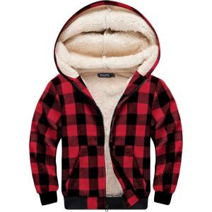 imageWULFUL Boys Flannel Fleece Jackets Plaid Sherpa Hoodie Zip Up Winter Coat 514 YearsRed 798