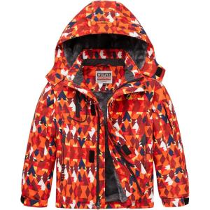 imageWULFUL Boys Waterproof Ski Jacket Warm Fleece Hooded Winter Snow CoatOrange0006