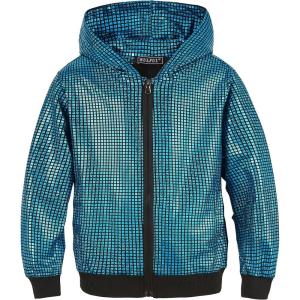 imageWULFUL Kids Boys Girls Fashion Hoodies 70s Disco Costume Party Sequin Metallic Sweatshirts with PocketSea Blue