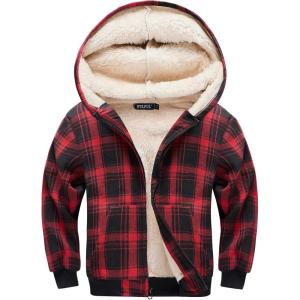 imageWULFUL Boys Flannel Fleece Jackets Plaid Sherpa Hoodie Zip Up Winter Coat 514 YearsRed 711