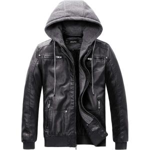 imageWULFUL Mens Leather Jackets Faux Bomber Jacket for Men Motorcycle Lapel Asymmetric ZipUp Slim Fit Biker CoatBlack04