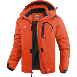 imageWULFUL Mens Ski Jackets Warm Winter Snow Windbreaker Resistant Snowboard Fleece Coat Mountain Waterproof Parka with Hood Orange XLarge
