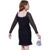 imageWULFUL Girls Square Neck Bodycon Mini Party Dress Ruched Long Sleeve DressBlack
