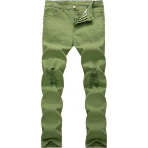 imageWULFUL Mens Ripped Jeans Slim Fit Skinny Stretch Comfy Denim Jeans PantsLight Greenbs04