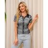 imageWULFUL Womens Short Sleeve Striped Pullover Sweater Cardigan Ribbed Knit Casual V Neck Shirt TopsBlack