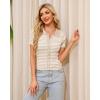 imageWULFUL Womens Short Sleeve Striped Pullover Sweater Cardigan Ribbed Knit Casual V Neck Shirt TopsKhaki