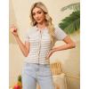 imageWULFUL Womens Short Sleeve Striped Pullover Sweater Cardigan Ribbed Knit Casual V Neck Shirt TopsKhaki